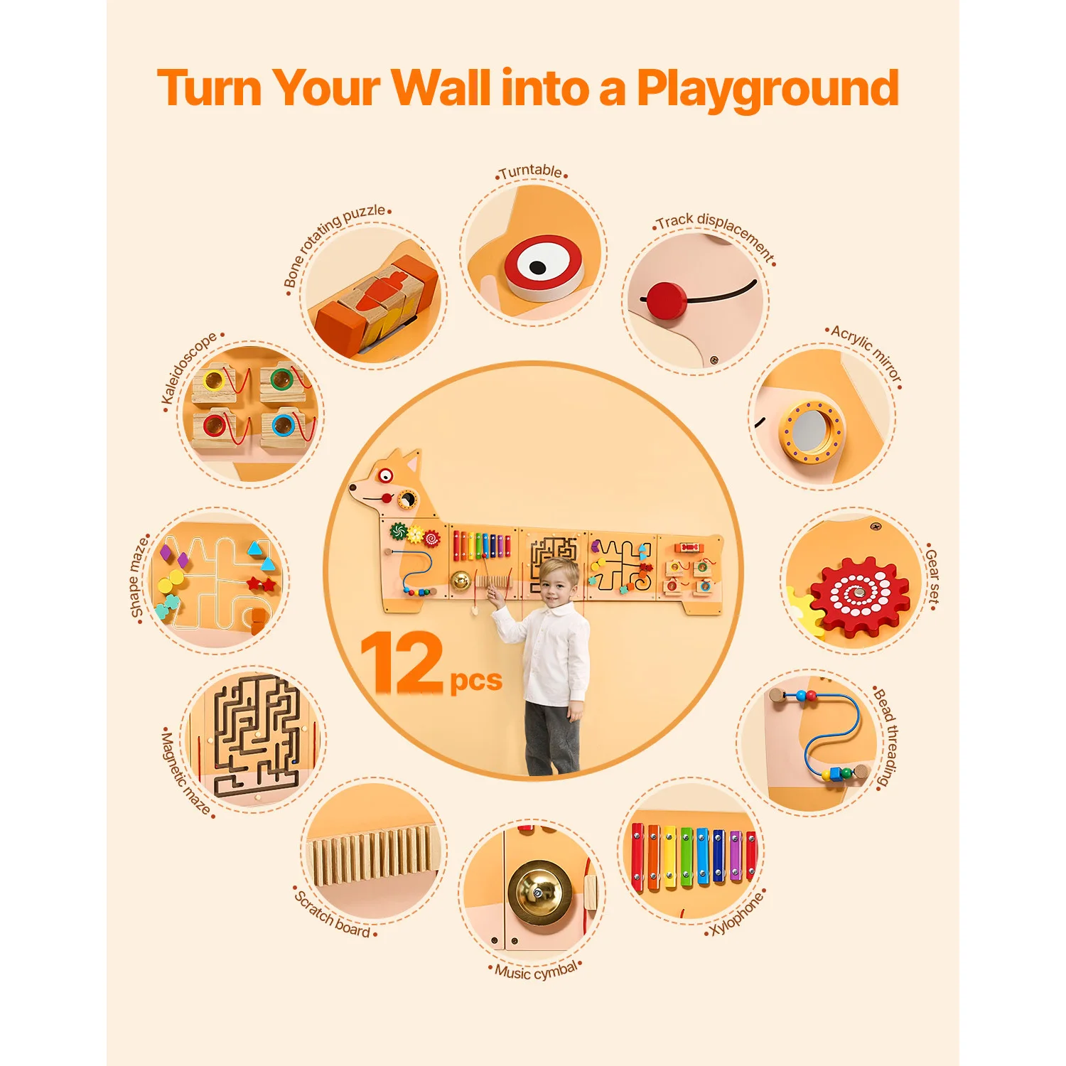 VEVOR Puppy Wooden Wall Busy Board | Kids Activity Panel VEVOR Puppy Wooden Wall Busy Board | Kids Activity Panel - Image 2